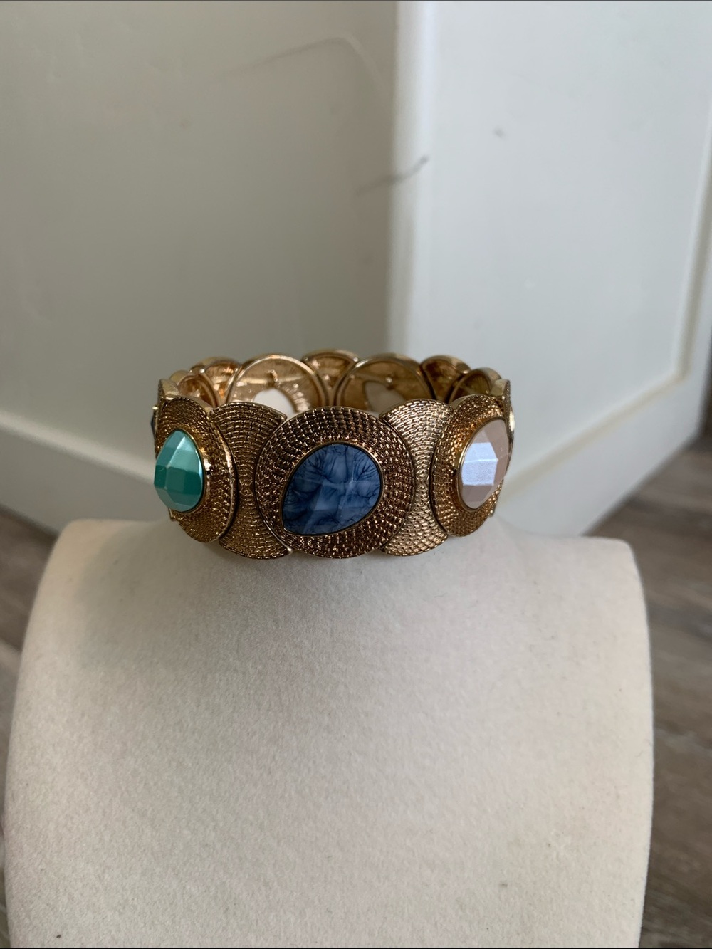 Gold Tone Multicolor Stone Stretch Bracelet - Women's Jewelry